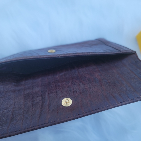 Fendi Brown Leather Wallet Clutch gold logo brass with box Continental - Picture 14 of 15